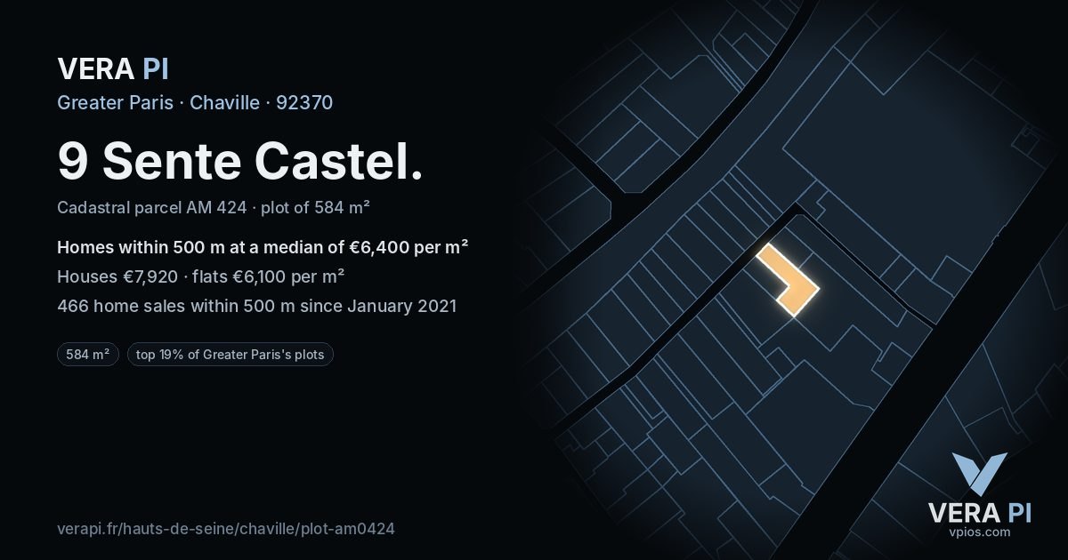 9 Sente Castel, Chaville at night – the plot lit, the parcels around coloured by the prices near them