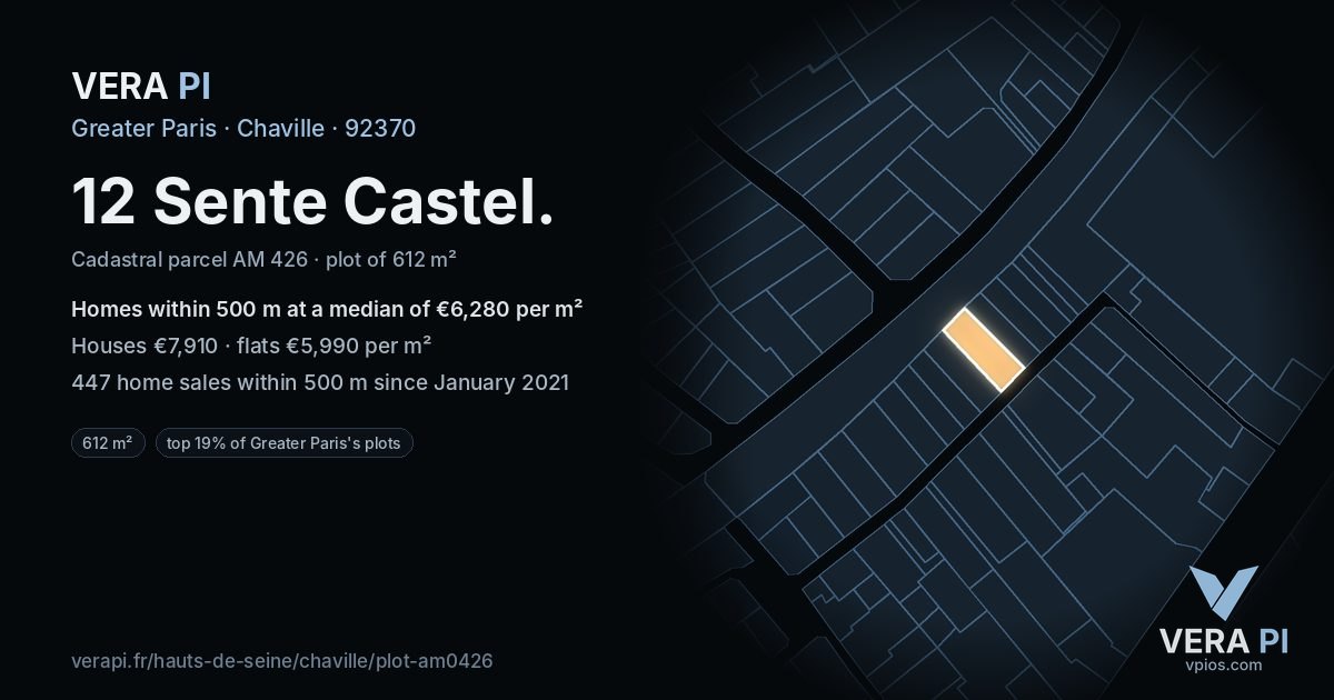 12 Sente Castel, Chaville at night – the plot lit, the parcels around coloured by the prices near them