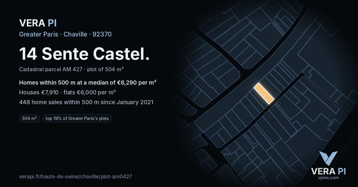 14 Sente Castel, Chaville at night – the plot lit, the parcels around coloured by the prices near them