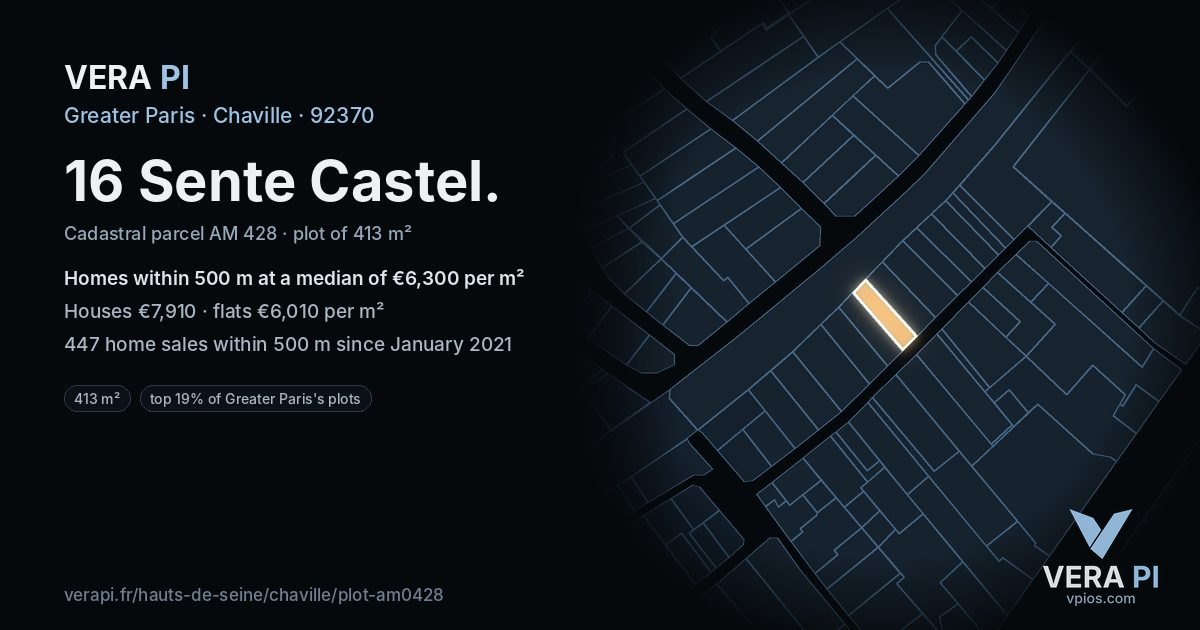 16 Sente Castel, Chaville at night – the plot lit, the parcels around coloured by the prices near them