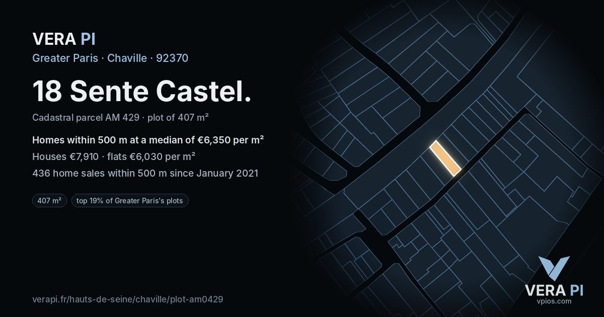 18 Sente Castel, Chaville at night – the plot lit, the parcels around coloured by the prices near them