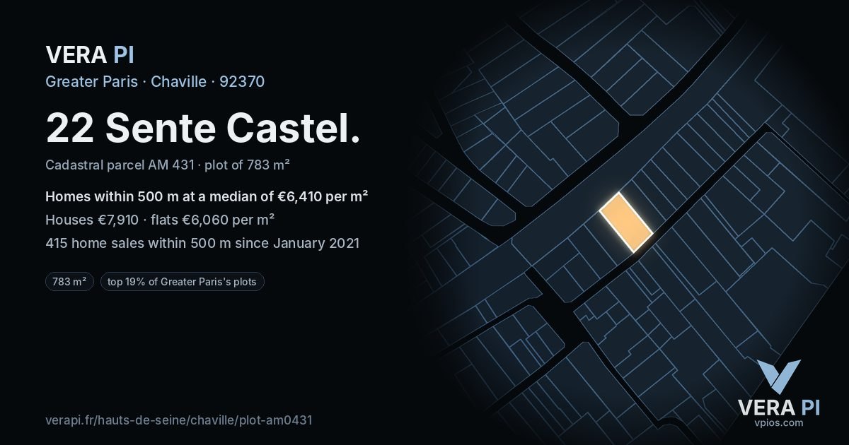 22 Sente Castel, Chaville at night – the plot lit, the parcels around coloured by the prices near them