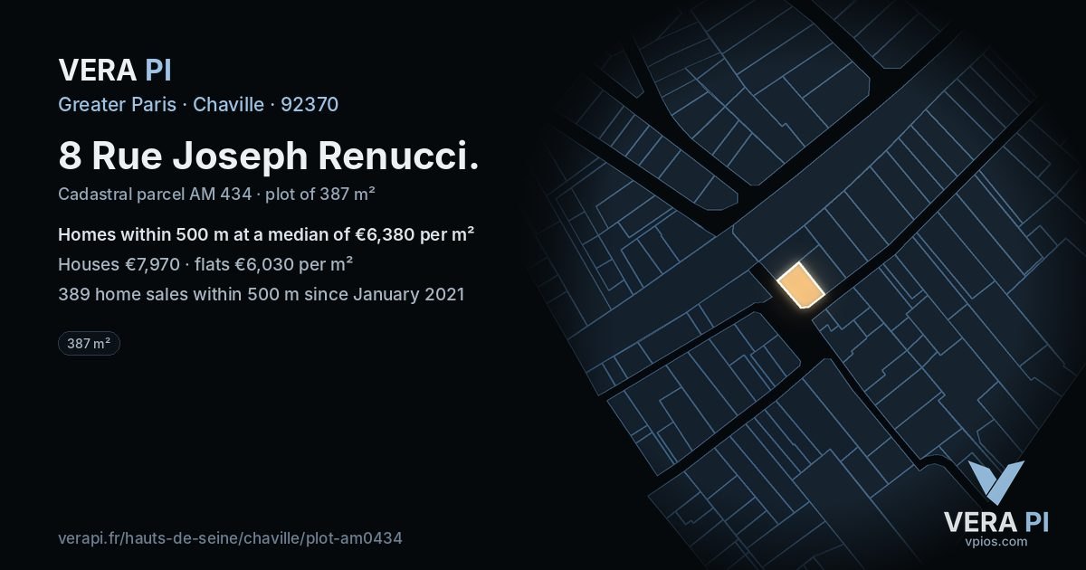 8 Rue Joseph Renucci, Chaville at night – the plot lit, the parcels around coloured by the prices near them