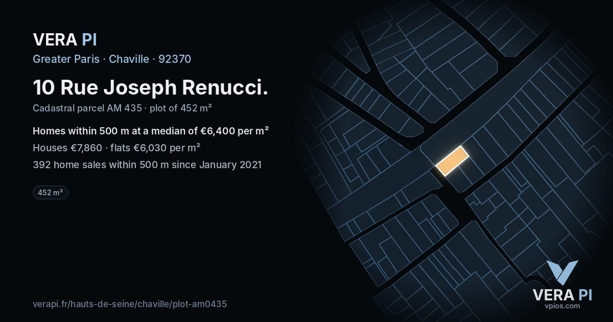 10 Rue Joseph Renucci, Chaville at night – the plot lit, the parcels around coloured by the prices near them