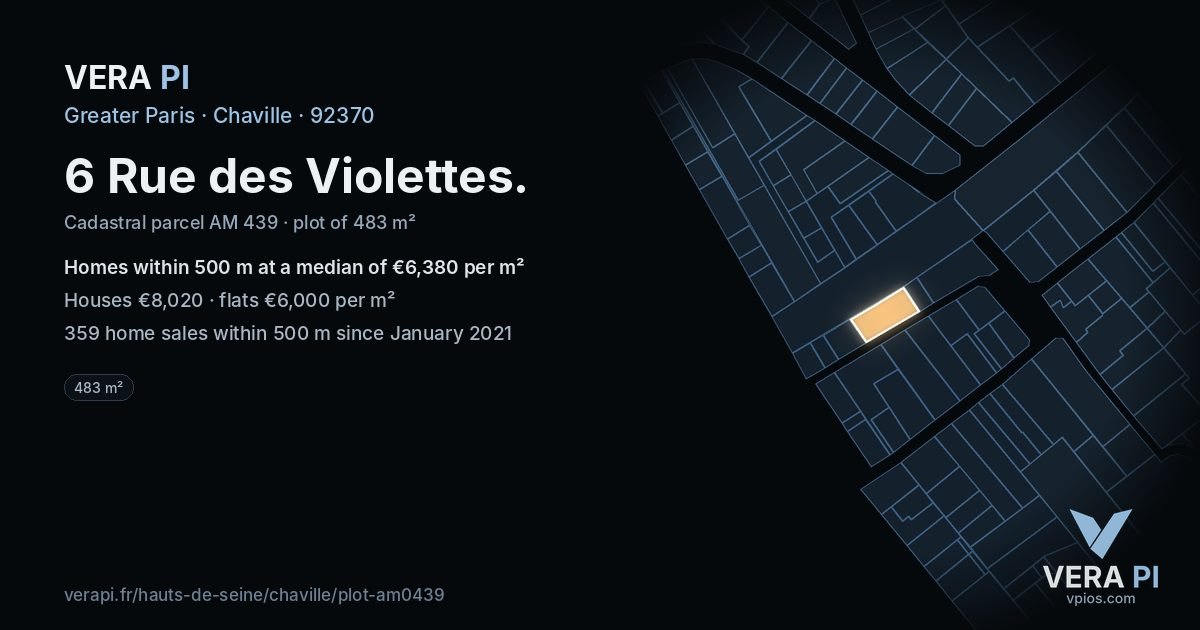 6 Rue des Violettes, Chaville at night – the plot lit, the parcels around coloured by the prices near them
