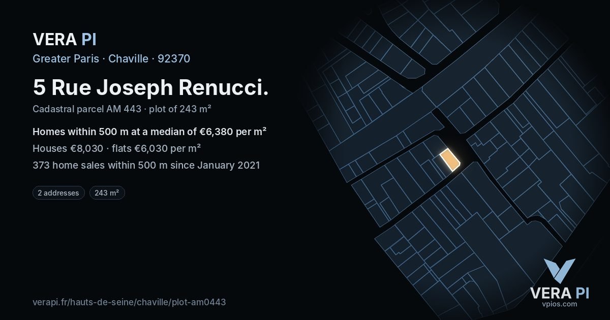 5 Rue Joseph Renucci, Chaville at night – the plot lit, the parcels around coloured by the prices near them