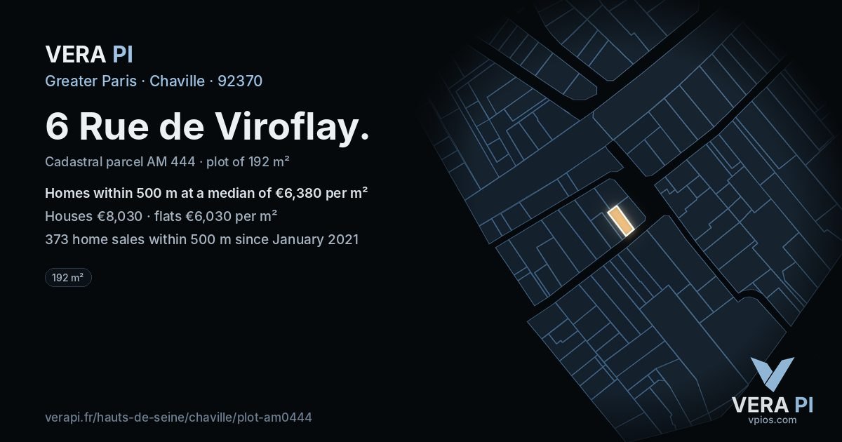 6 Rue de Viroflay, Chaville at night – the plot lit, the parcels around coloured by the prices near them