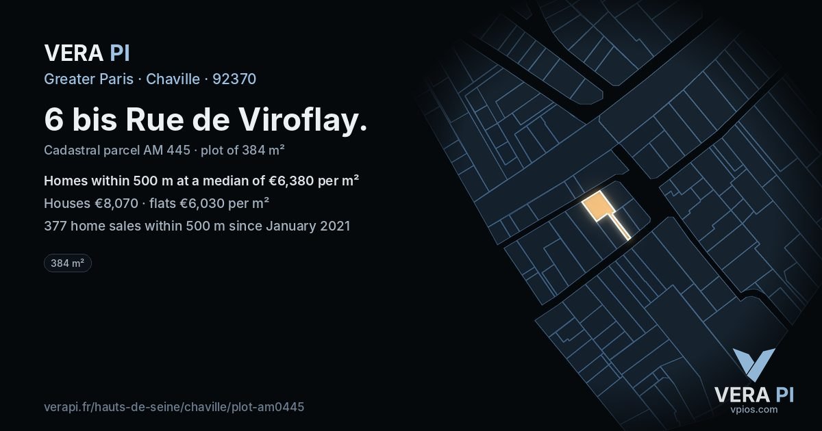 6 bis Rue de Viroflay, Chaville at night – the plot lit, the parcels around coloured by the prices near them