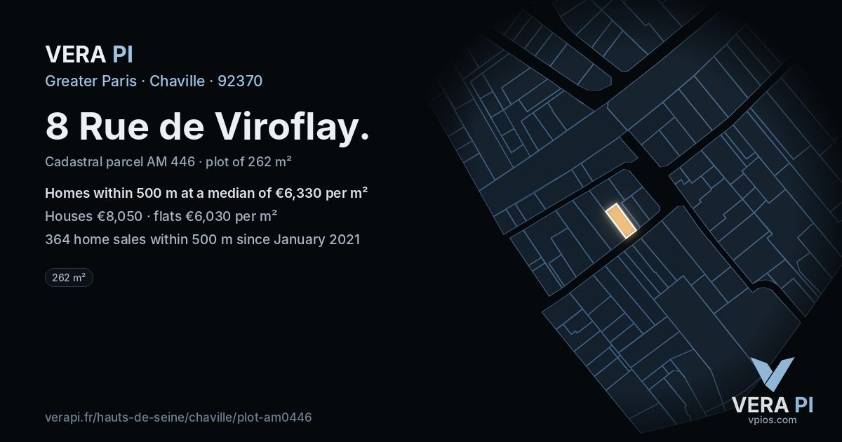 8 Rue de Viroflay, Chaville at night – the plot lit, the parcels around coloured by the prices near them