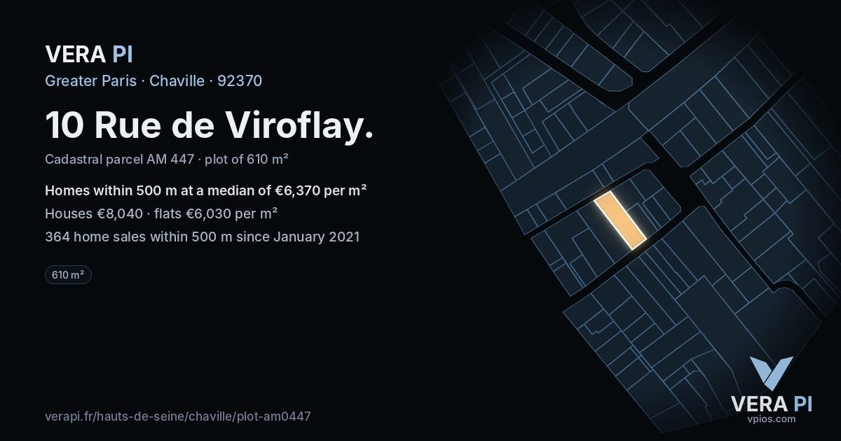 10 Rue de Viroflay, Chaville at night – the plot lit, the parcels around coloured by the prices near them