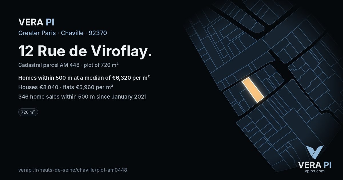 12 Rue de Viroflay, Chaville at night – the plot lit, the parcels around coloured by the prices near them