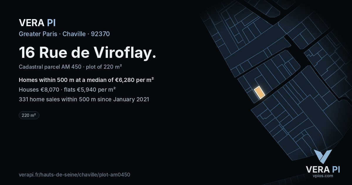 16 Rue de Viroflay, Chaville at night – the plot lit, the parcels around coloured by the prices near them