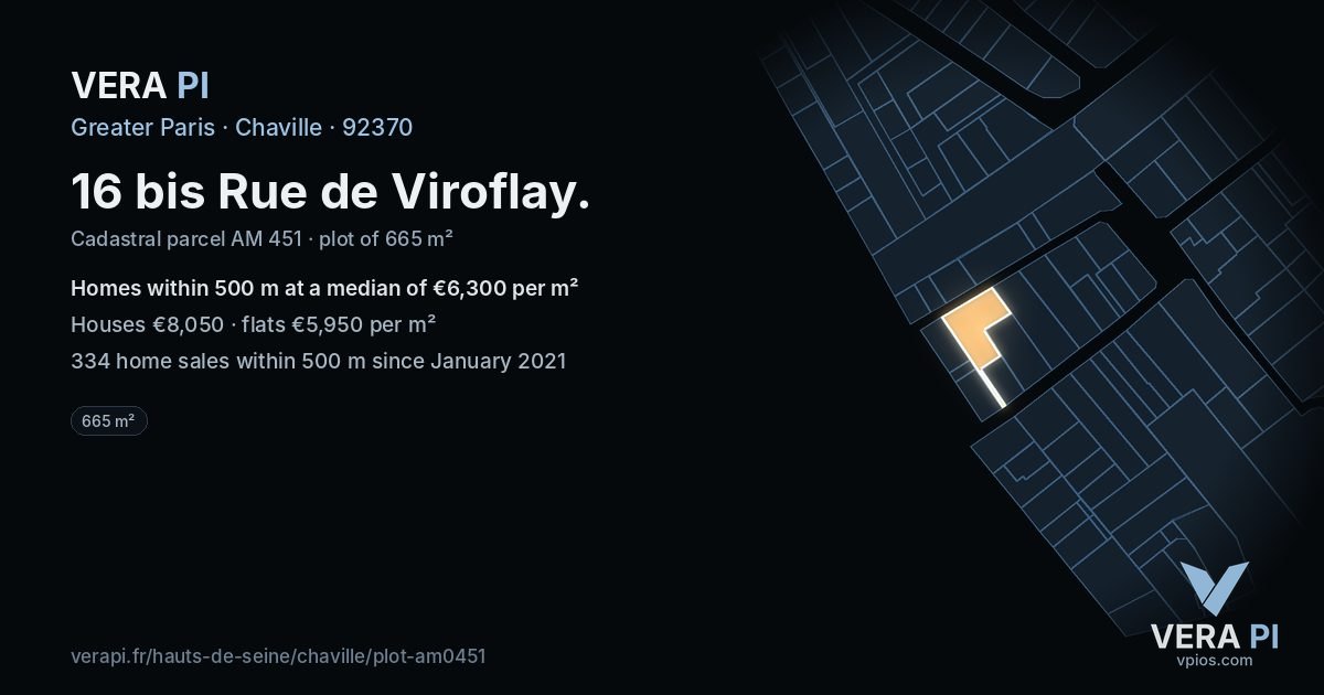 16 bis Rue de Viroflay, Chaville at night – the plot lit, the parcels around coloured by the prices near them