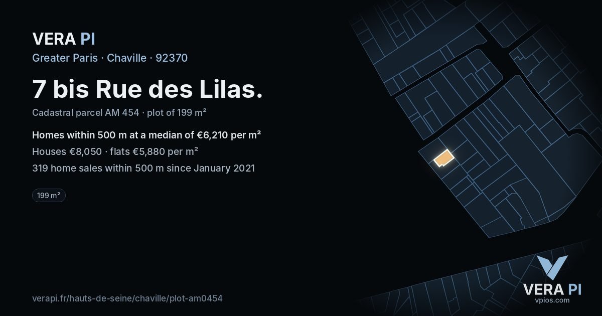 7 bis Rue des Lilas, Chaville at night – the plot lit, the parcels around coloured by the prices near them