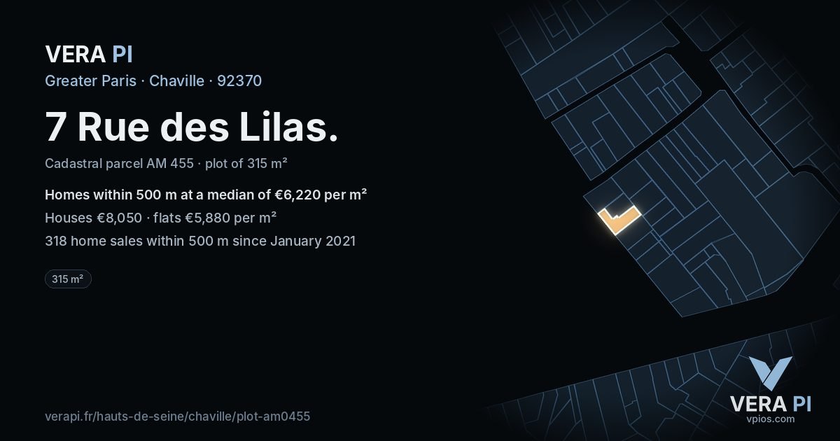 7 Rue des Lilas, Chaville at night – the plot lit, the parcels around coloured by the prices near them
