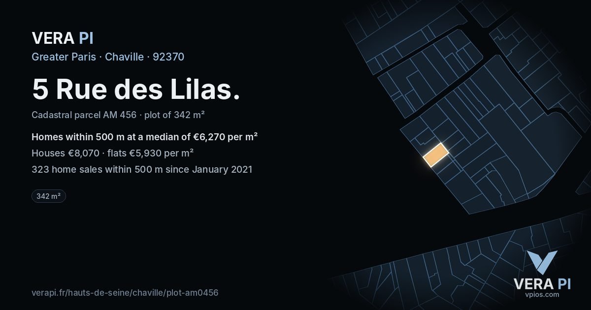 5 Rue des Lilas, Chaville at night – the plot lit, the parcels around coloured by the prices near them