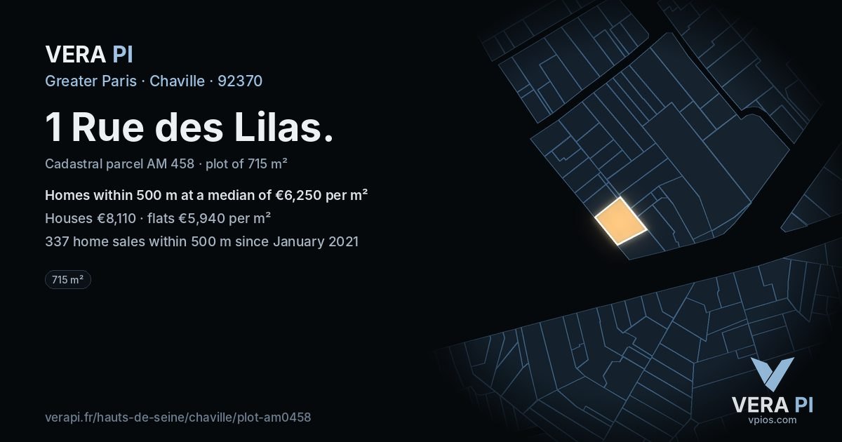 1 Rue des Lilas, Chaville at night – the plot lit, the parcels around coloured by the prices near them