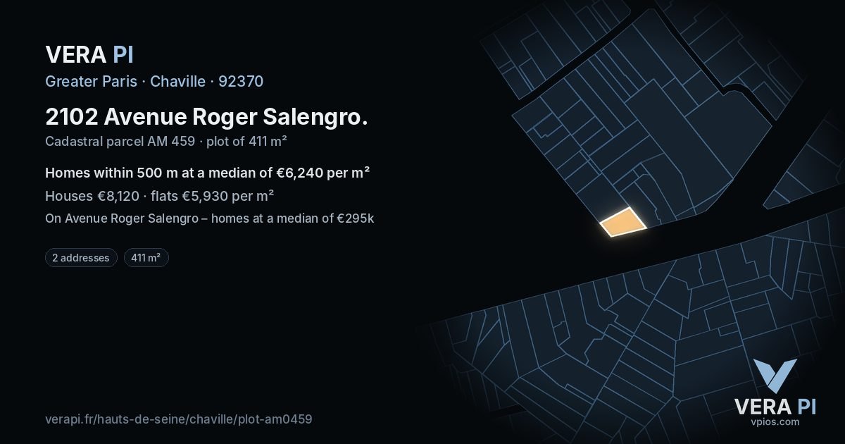 2102 Avenue Roger Salengro, Chaville at night – the plot lit, the parcels around coloured by the prices near them
