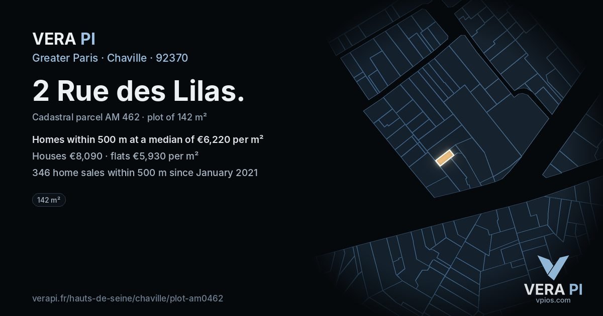 2 Rue des Lilas, Chaville at night – the plot lit, the parcels around coloured by the prices near them