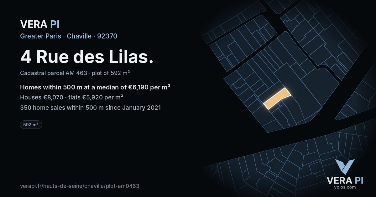 4 Rue des Lilas, Chaville at night – the plot lit, the parcels around coloured by the prices near them
