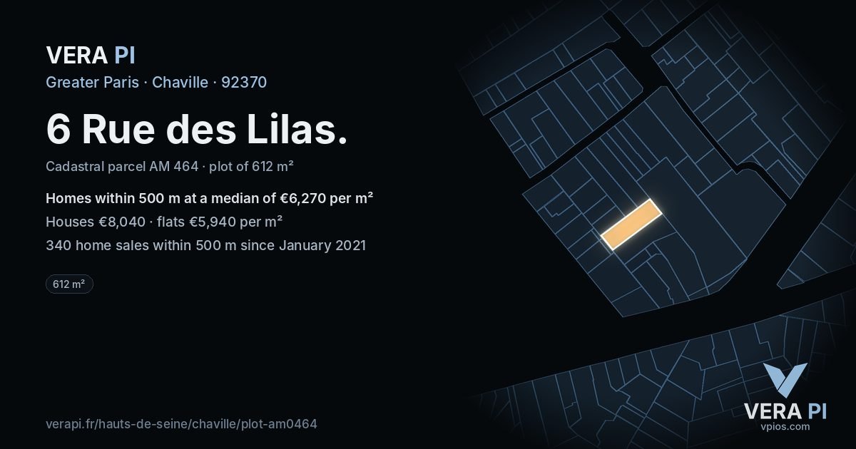 6 Rue des Lilas, Chaville at night – the plot lit, the parcels around coloured by the prices near them