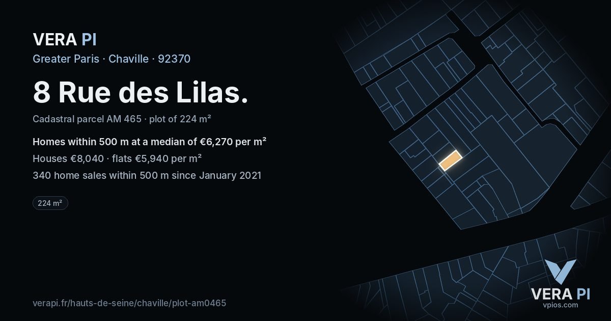 8 Rue des Lilas, Chaville at night – the plot lit, the parcels around coloured by the prices near them