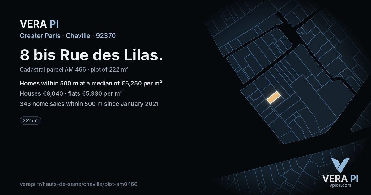 8 bis Rue des Lilas, Chaville at night – the plot lit, the parcels around coloured by the prices near them