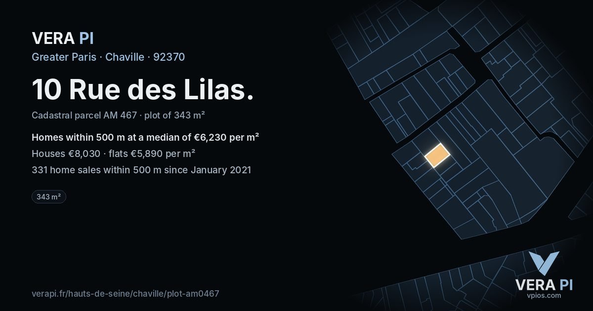 10 Rue des Lilas, Chaville at night – the plot lit, the parcels around coloured by the prices near them