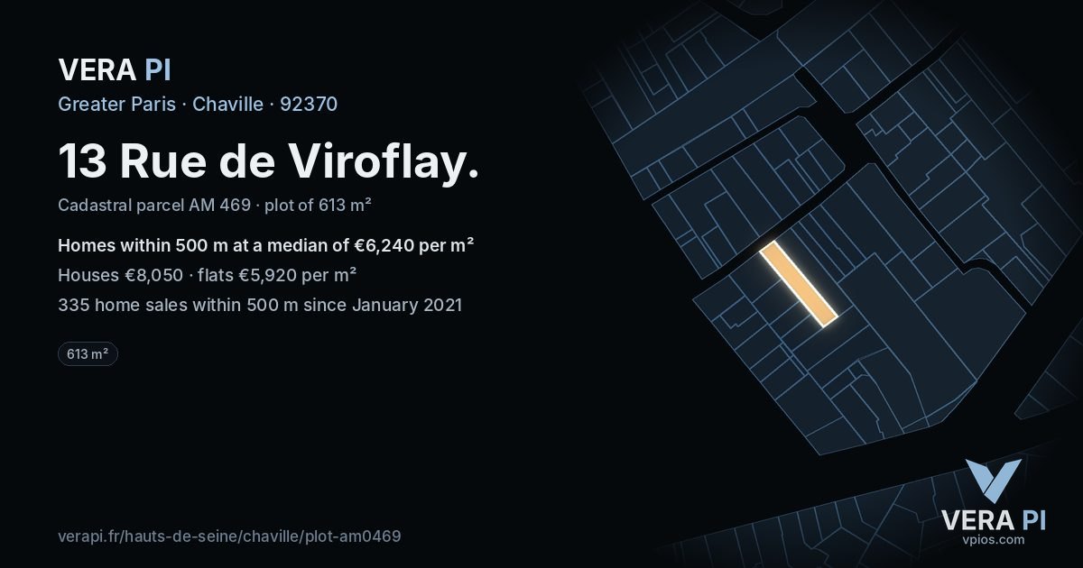 13 Rue de Viroflay, Chaville at night – the plot lit, the parcels around coloured by the prices near them