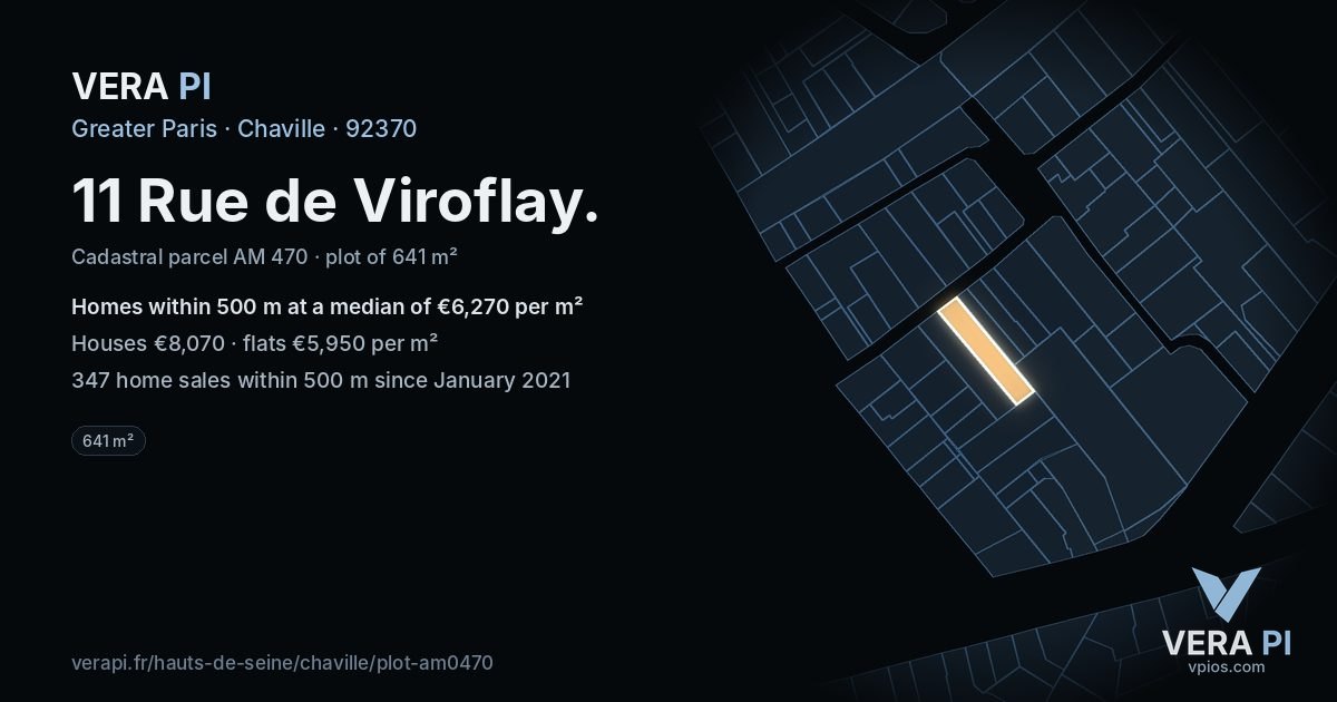 11 Rue de Viroflay, Chaville at night – the plot lit, the parcels around coloured by the prices near them