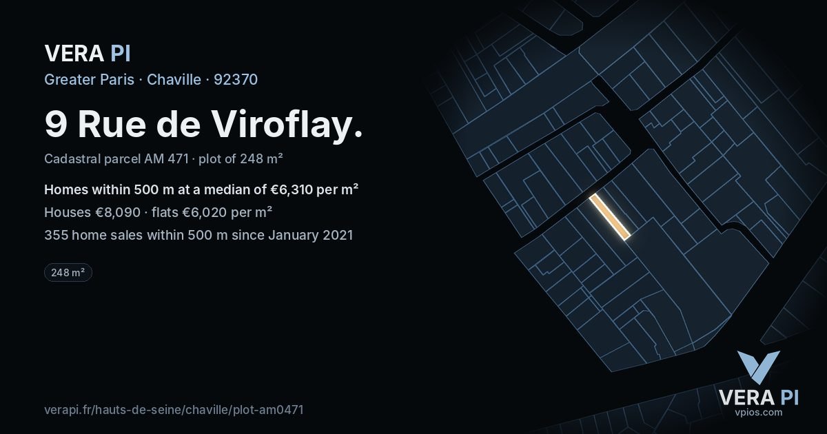 9 Rue de Viroflay, Chaville at night – the plot lit, the parcels around coloured by the prices near them