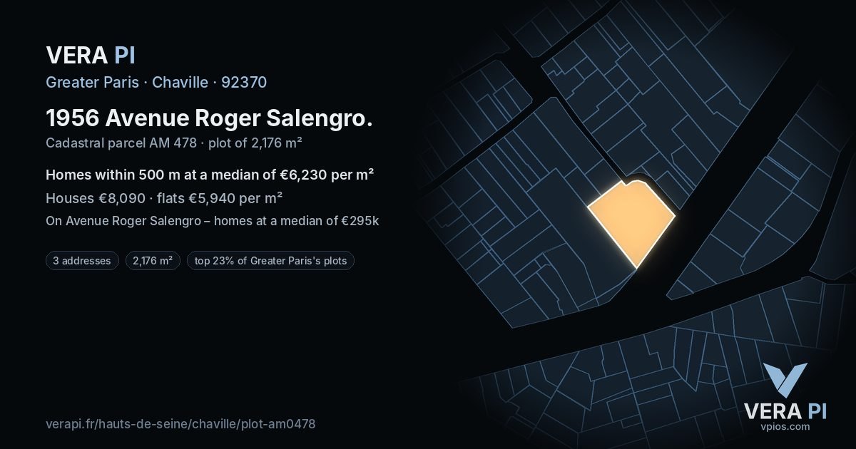 1956 Avenue Roger Salengro, Chaville at night – the plot lit, the parcels around coloured by the prices near them