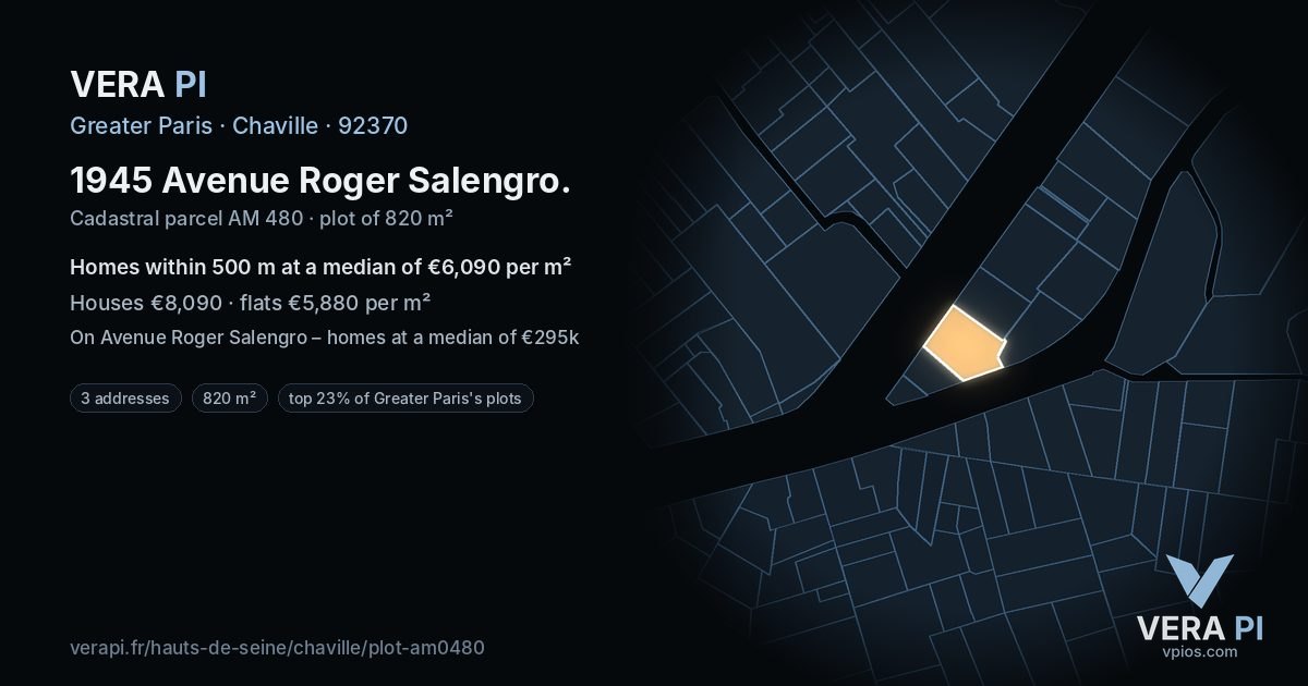 1945 Avenue Roger Salengro, Chaville at night – the plot lit, the parcels around coloured by the prices near them