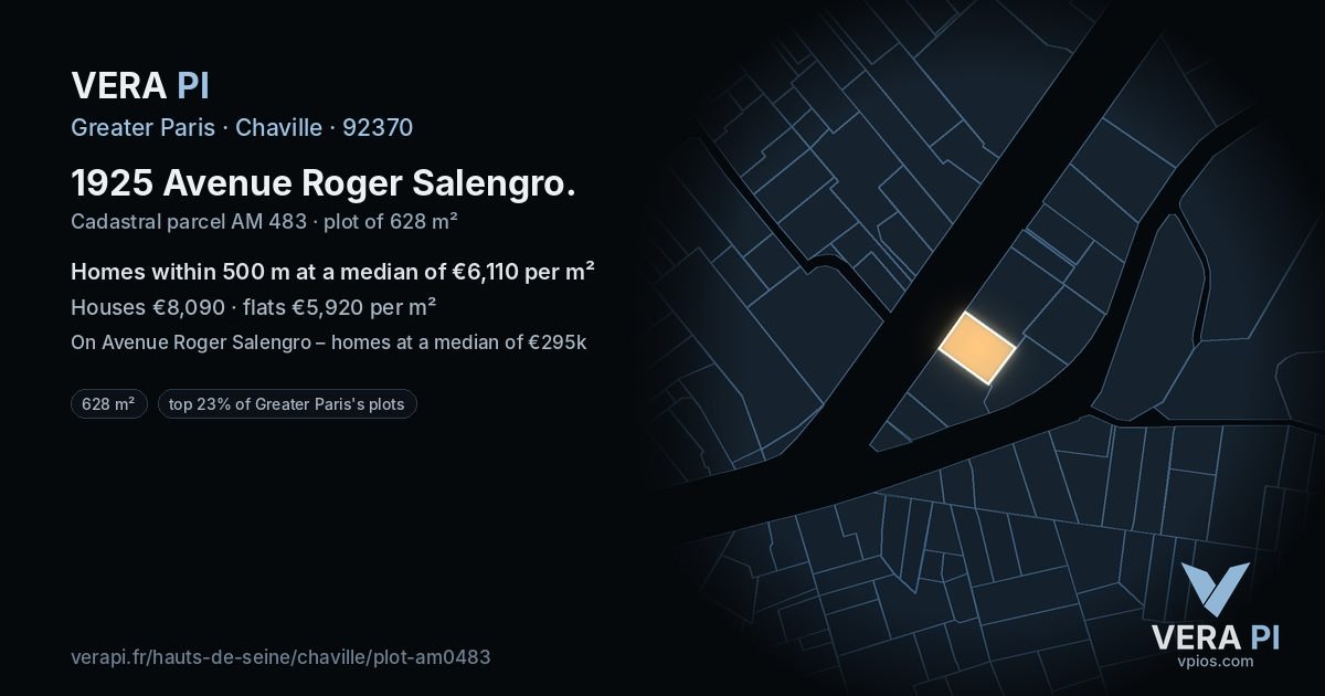 1925 Avenue Roger Salengro, Chaville at night – the plot lit, the parcels around coloured by the prices near them