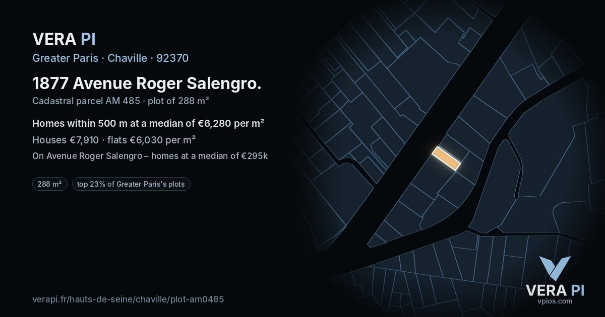 1877 Avenue Roger Salengro, Chaville at night – the plot lit, the parcels around coloured by the prices near them