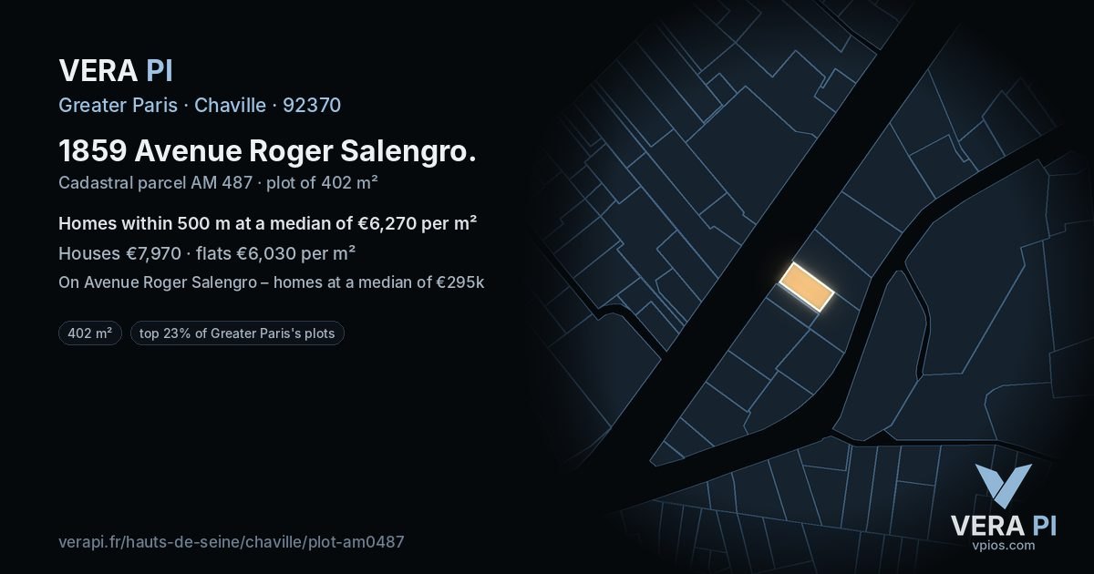 1859 Avenue Roger Salengro, Chaville at night – the plot lit, the parcels around coloured by the prices near them