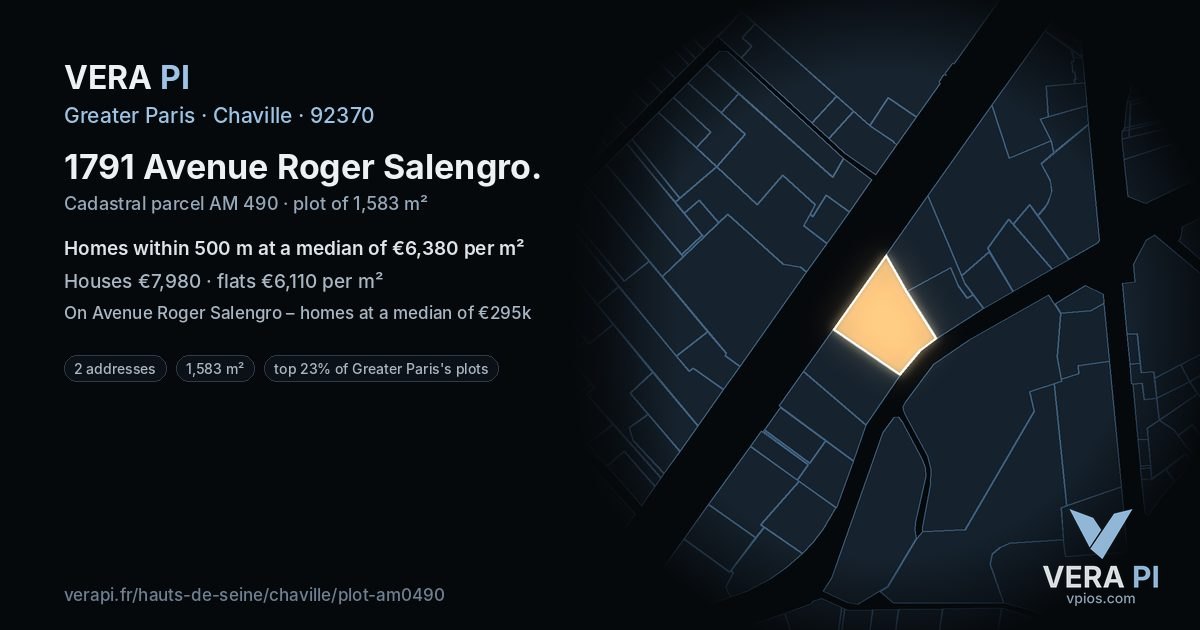 1791 Avenue Roger Salengro, Chaville at night – the plot lit, the parcels around coloured by the prices near them