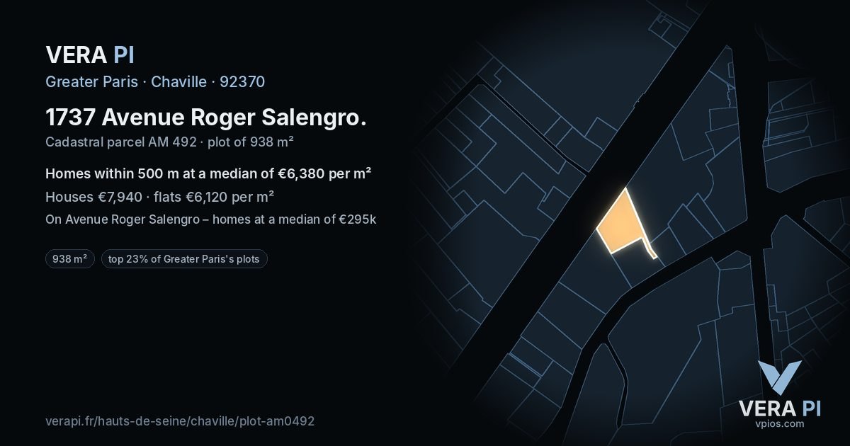 1737 Avenue Roger Salengro, Chaville at night – the plot lit, the parcels around coloured by the prices near them
