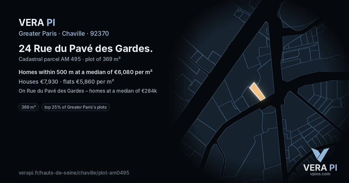 24 Rue du Pavé des Gardes, Chaville at night – the plot lit, the parcels around coloured by the prices near them