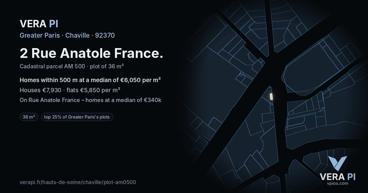 2 Rue Anatole France, Chaville at night – the plot lit, the parcels around coloured by the prices near them
