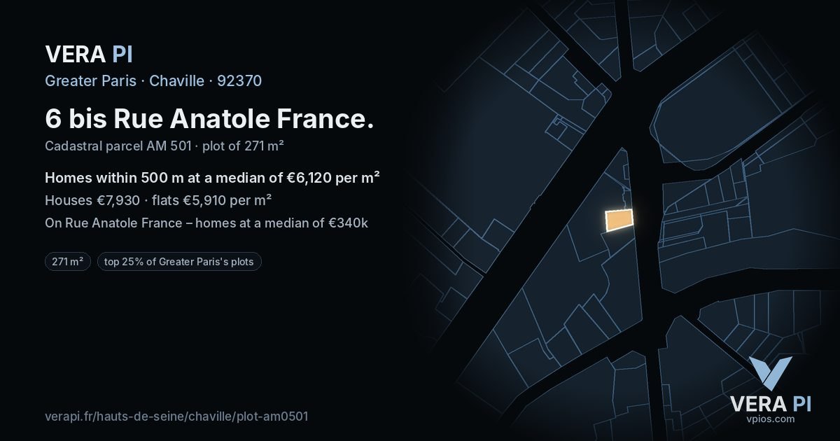 6 bis Rue Anatole France, Chaville at night – the plot lit, the parcels around coloured by the prices near them