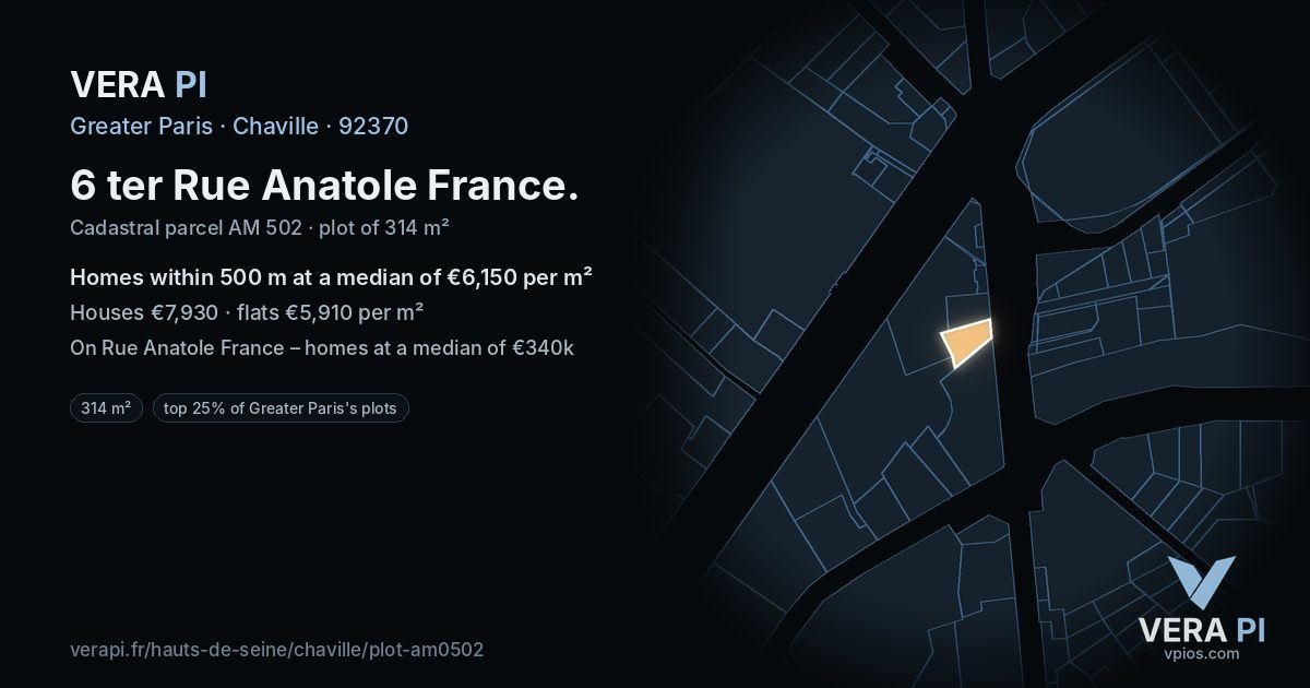 6 ter Rue Anatole France, Chaville at night – the plot lit, the parcels around coloured by the prices near them