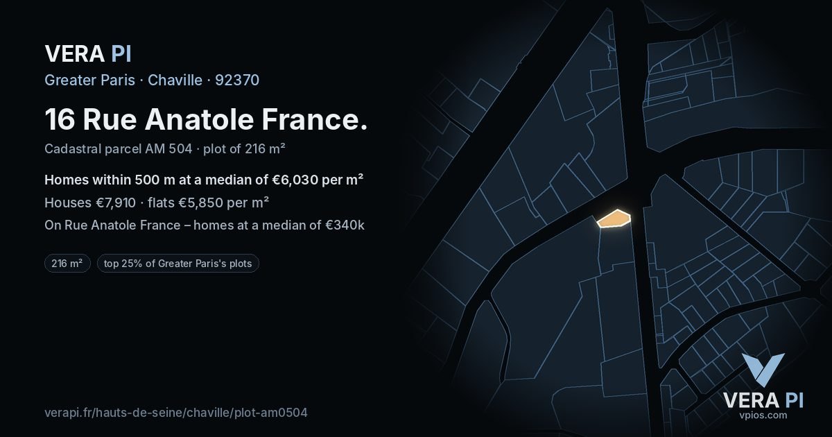 16 Rue Anatole France, Chaville at night – the plot lit, the parcels around coloured by the prices near them