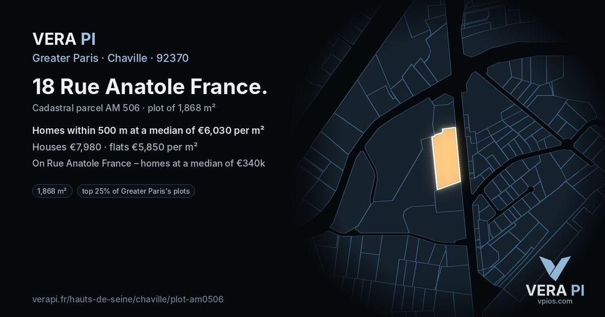 18 Rue Anatole France, Chaville at night – the plot lit, the parcels around coloured by the prices near them