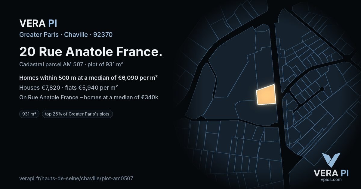 20 Rue Anatole France, Chaville at night – the plot lit, the parcels around coloured by the prices near them