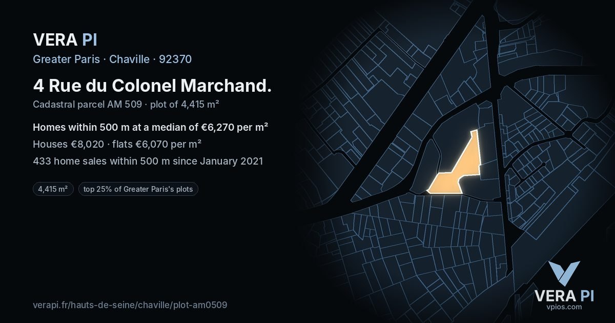4 Rue du Colonel Marchand, Chaville at night – the plot lit, the parcels around coloured by the prices near them