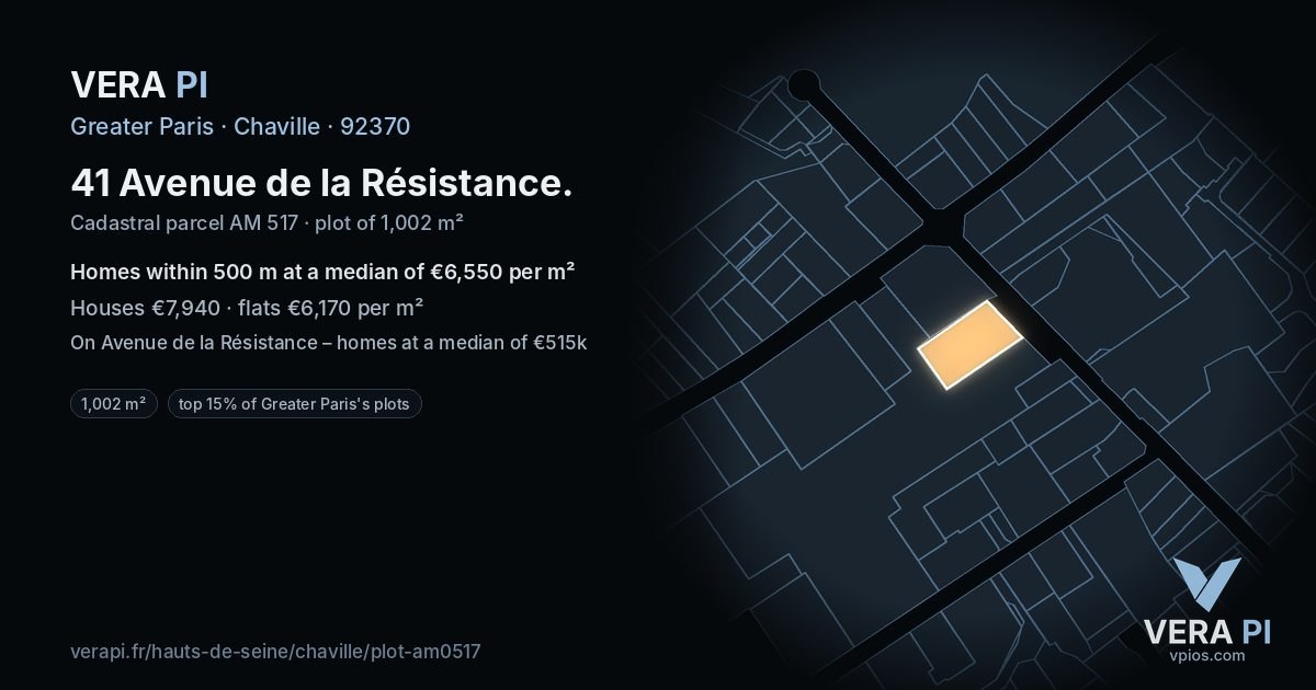 41 Avenue de la Résistance, Chaville at night – the plot lit, the parcels around coloured by the prices near them