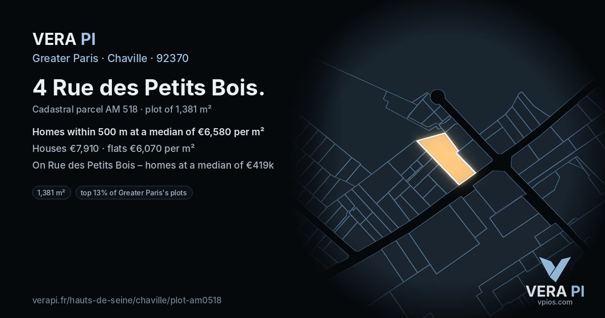 4 Rue des Petits Bois, Chaville at night – the plot lit, the parcels around coloured by the prices near them