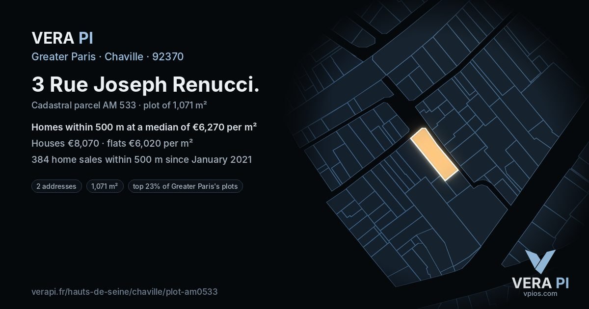 3 Rue Joseph Renucci, Chaville at night – the plot lit, the parcels around coloured by the prices near them