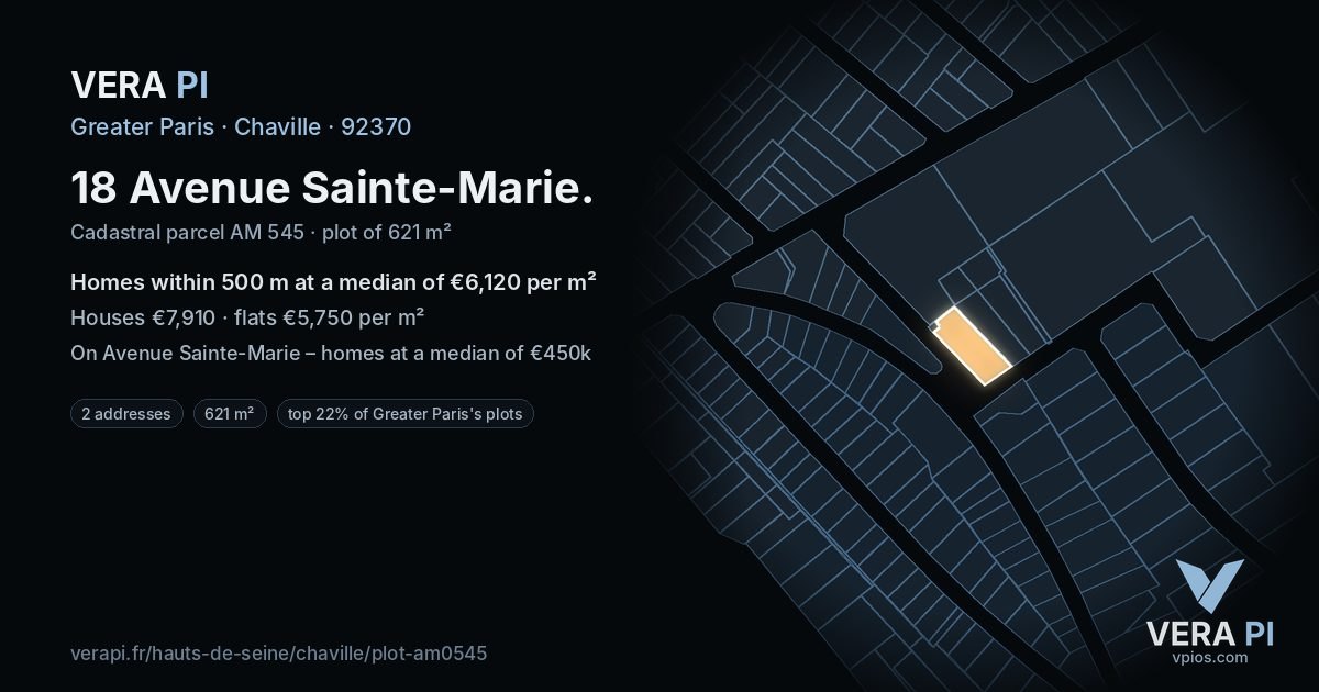 18 Avenue Sainte-Marie, Chaville at night – the plot lit, the parcels around coloured by the prices near them